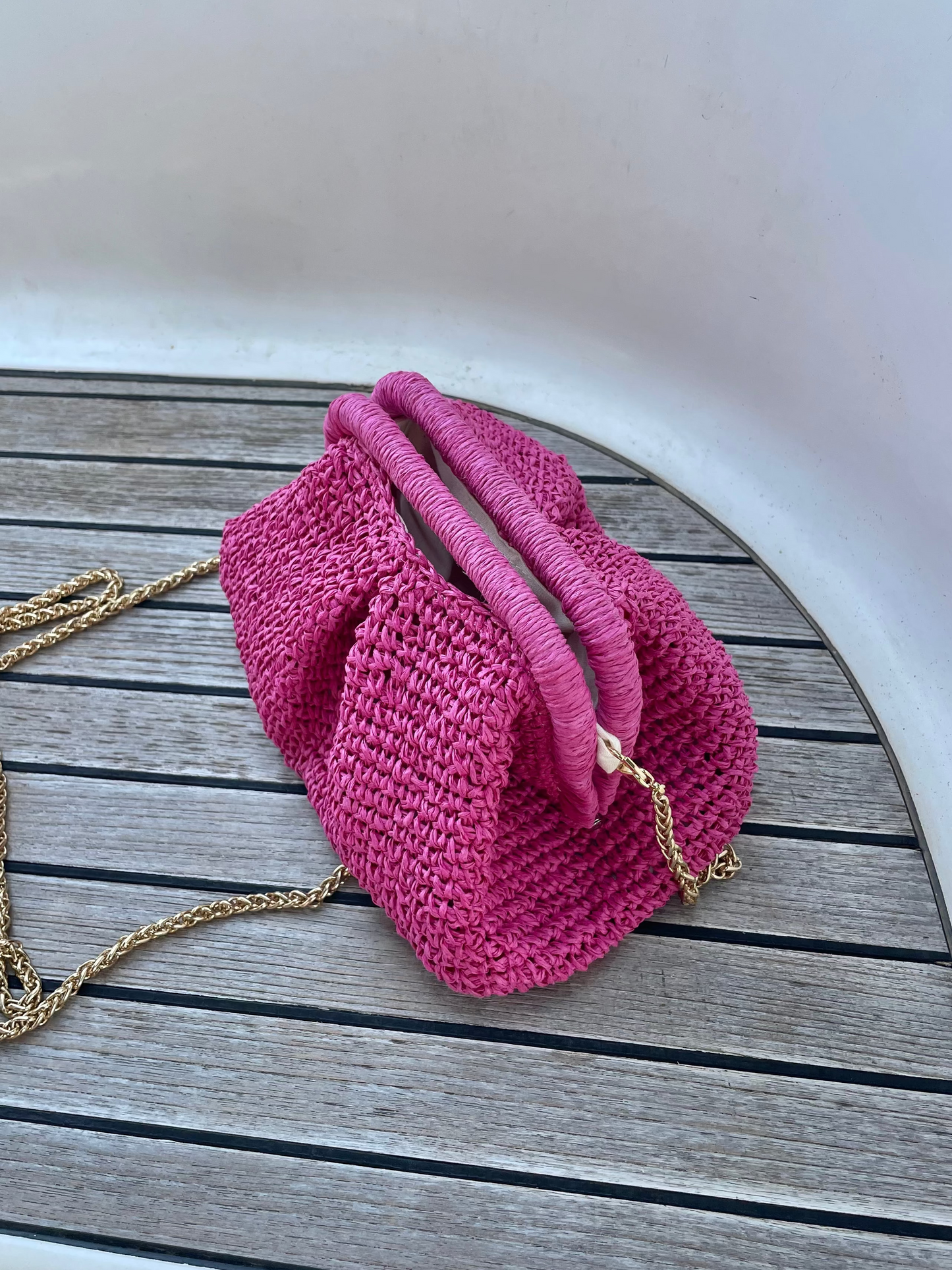 The Raffia Handle Bag - Pink