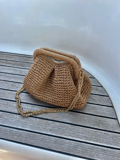 The Raffia Handle Bag - Brown