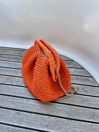 The Raffia Handle Bag - Orange