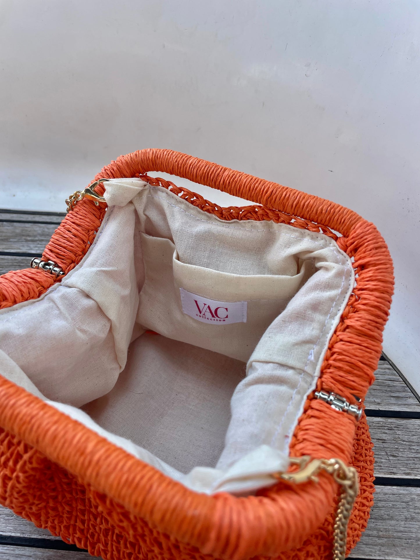 The Raffia Handle Bag - Orange