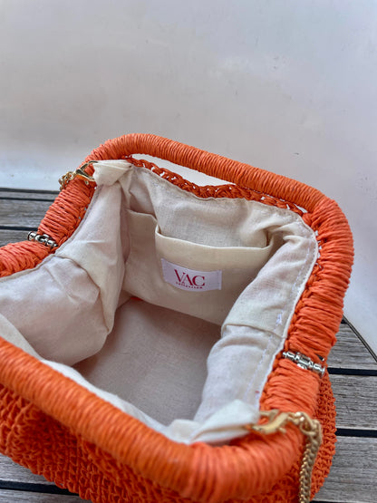 The Raffia Handle Bag - Orange