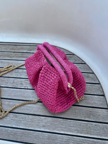 The Raffia Handle Bag - Pink