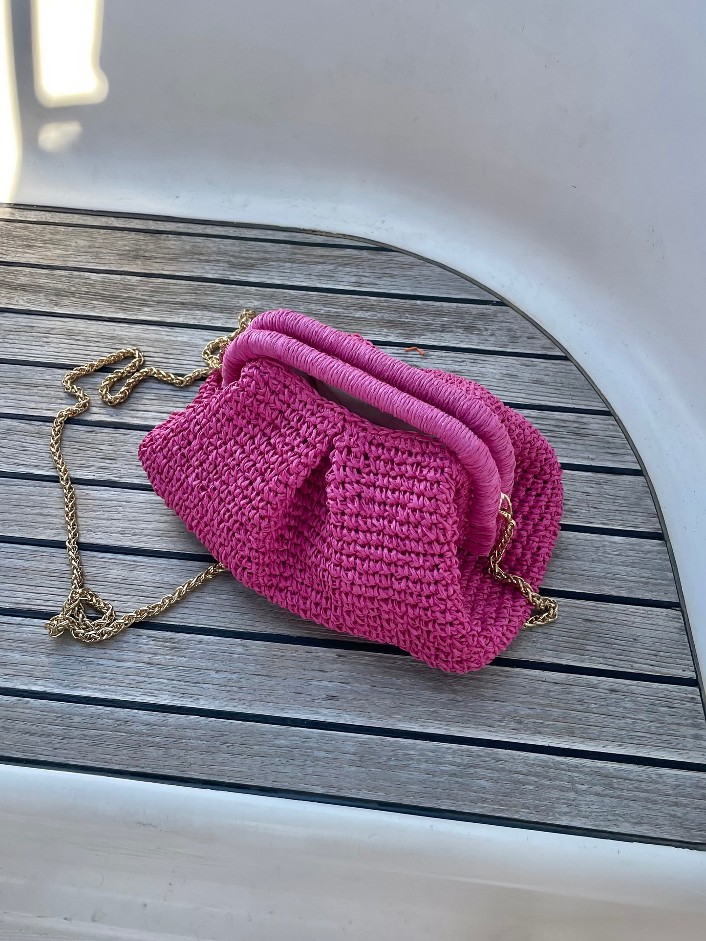 The Raffia Handle Bag - Pink